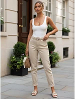 Dámské džínové kalhoty Mom Fit s páskem, béžové, FashionStreet UY3085