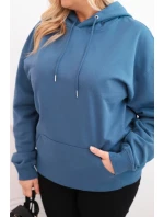 Dámská mikina s kapucí a klokankou Plus Size z bavlny jeansová