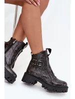 Kožené lakované dámské boty s ozdobou zateplené Artiker 57C2081 grafitové