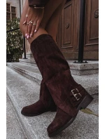 Zateplené dámské kozačky s přezkami čokoládové Umbria