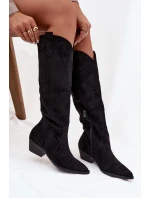 Eko Semišové Kozačky Dámské Na Podpatku Černé Jenaya Eko Semišové Kozačky Dámské Na Podpatku Černé Jenaya