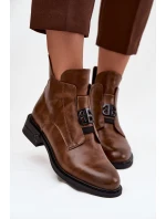 Dámské zateplené kožené boty Briselda – hnědé, s dekorativním detailem