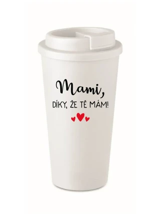 MAMI, DÍKY, ŽE TĚ MÁM! - bílý termohrnek 475 ml MAMI, DÍKY, ŽE TĚ MÁM! - bílý termohrnek 475 ml