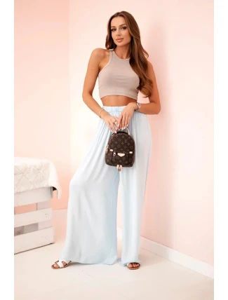 Dámské široké kalhoty z viskózy s elastickým pasem modré