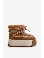 Kožené Dámské Sněhule Na Silné Podešvi S Kožešinou Big Star OO274A207 Hnědé