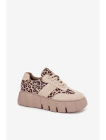 Semišové zateplené dámské tenisky na masivní platformě Vinceza 66841 Leopardo béžové