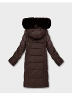 Hnědá dlouhá dámská bunda s kapucí (7662#-F01)