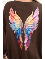 Dámská oversize mikina z bavlny s barevnými křídly na zádech hnědá