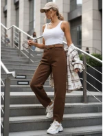 Dámské kalhoty s vysokým pasem a páskem hnědé FashionStreet UY2920