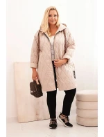Dámská bunda Plus Size prošívaná s kapucí a nápisem HOPE tmavě béžová