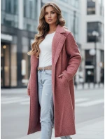 Dámský dlouhý kabát z ovčí kůže růžový FashionStreet NY0755z