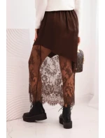 Dámská viskózová sukně s krajkou hnědá