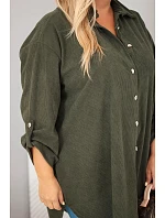 Dámská košile Plus Size z viskózy manšestrová s odepínacími rukávy khaki Dámská košile Plus Size z viskózy manšestrová s odepínacími rukávy khaki