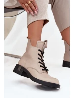 Kožené dámské boty na nízkém podpatku Vinceza 66818 Béžové