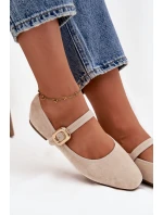 Baleríny S Páskem A Zlatým Přezkou Eko Semišové Světle Béžové Adelora