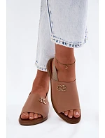 Kožené sandály se zlatým detailem Zazoo 40473 světle hnědé