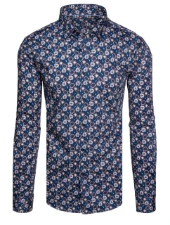 Pánská vzorovaná košile s dlouhým rukávem tmavě modrá FashionStreet DX2666