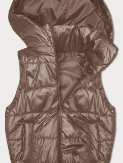 Tmavě béžová péřová vesta s odepínací kapucí (B8247-101)