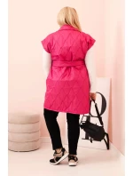 Dámská vesta Plus Size prošívaná s páskem a límcem růžová