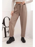 Elegantní dámské kalhoty s vysokým pasem a vázáním v pase fango