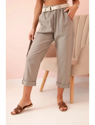Dámské lněné kalhoty s bavlnou a páskem fango Dámské lněné kalhoty s bavlnou a páskem fango