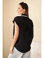 Dámská košile z tencelu s ozdobným límečkem a kapsami černá Dámská košile z tencelu s ozdobným límečkem a kapsami černá