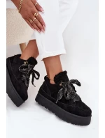 Šněrovací dámské sněhule na platformě vyhřívané kožešinou Černé Tavelle