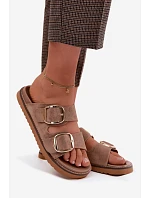 Dámské nazouváky z imitace semiše se zlatými přezkami Khaki Averia