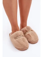 Dámské Pantofle S Kožešinou A Nápisem Hnědé Kalelia