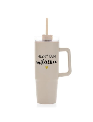HEZKÝ DEN MILÁČKU - béžový cestovní termohrnek s průhledným víčkem 900 ml HEZKÝ DEN MILÁČKU - béžový cestovní termohrnek s průhledným víčkem 900 ml