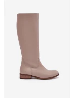 Dámské Kožené Vysoké Boty Do Poloviny Lýtka Na Zip Zazoo 3616 Světle Béžové