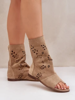 Zazoo 3437 Dámské Semišové Sandály S Holínkou Na Zip Béžové