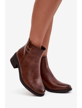 Dámské botky Delmira – hnědé, zateplené, na podpatku typu “klocek”