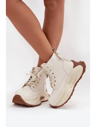 Dámské kožené boty GOE – světle béžové, zateplené, na platformě