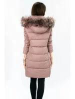 Dámská prošívaná zimní bunda ve starorůžové barvě s kapucí (7702)