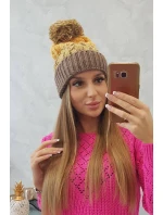 Dámská čepice s bambulí Abigail K326 cappuccino+yellow Dámská čepice s bambulí Abigail K326 cappuccino+yellow