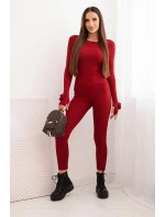 Dámský komplet z pruhované viskózy s dlouhým rukávem a legínami bordó Dámský komplet z pruhované viskózy s dlouhým rukávem a legínami bordó