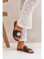 Kožené Pantofle S Dekorací Na Plochém Podpatku Zazoo 3047/O Černé