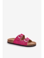 Textilní sandály na korkové podrážce s přezkami fuchsie Atera