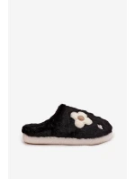 Kožešinové pantofle s květinami Černé Selinne