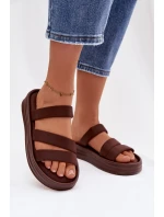 Materiálové dámské pantofle na platformě s pásky čokoládové Liorine