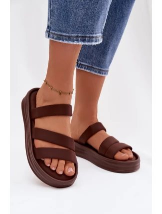 Materiálové dámské pantofle na platformě s pásky čokoládové Liorine