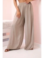 Široké dámské kalhoty z viskózy s elastickým pasem velbloudí