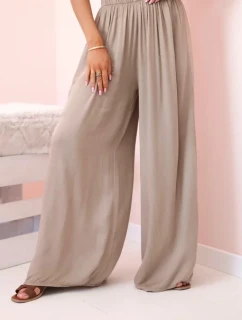 Široké dámské kalhoty z viskózy s elastickým pasem velbloudí
