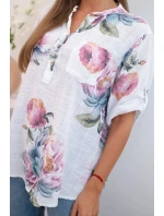 Dámská bavlněná halenka s květinovým vzorem bílý