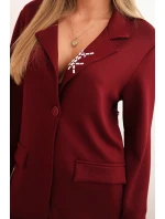 Dámský komplet s viskózou s ozdobami a elastickými kalhotami bordový