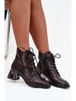 Lakované dámské kotníky z pravé kůže na podpatku s krystaly Artiker 57C0130 bordó