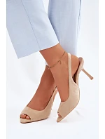 Dámské sandály na podpatku Eko semiš Béžové Sevina