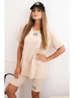 Dámský bavlněný komplet s krátkým rukávem a šortkami béžový