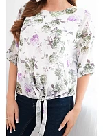 Dámská halenka s květinovým vzorem a vázáním dole khaki Dámská halenka s květinovým vzorem a vázáním dole khaki